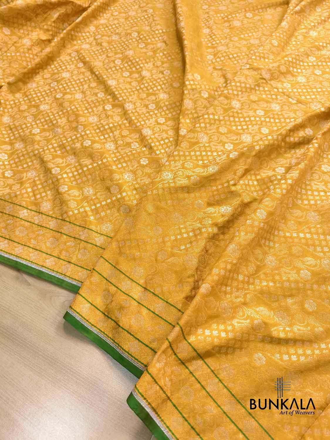 Yellow Ektara Banarasi Jamdani Weaved Silk Saree