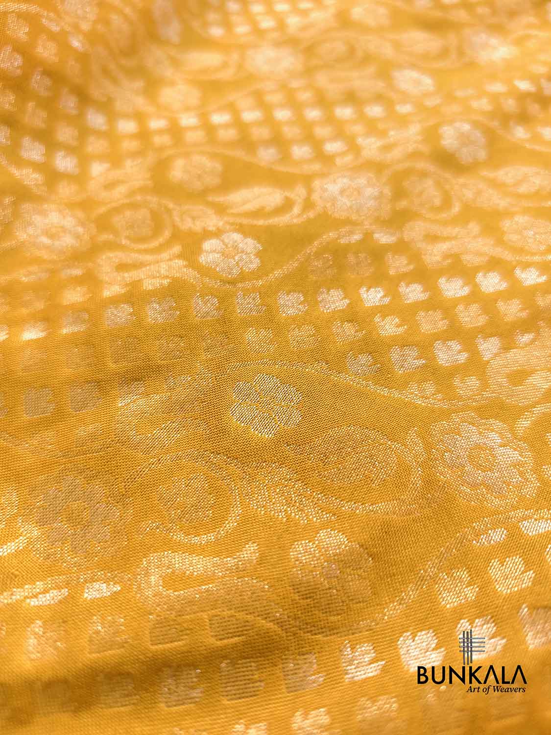 Yellow Ektara Banarasi Jamdani Weaved Silk Saree