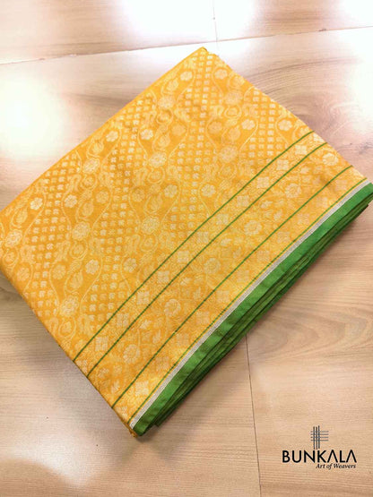 Yellow Ektara Banarasi Jamdani Weaved Silk Saree