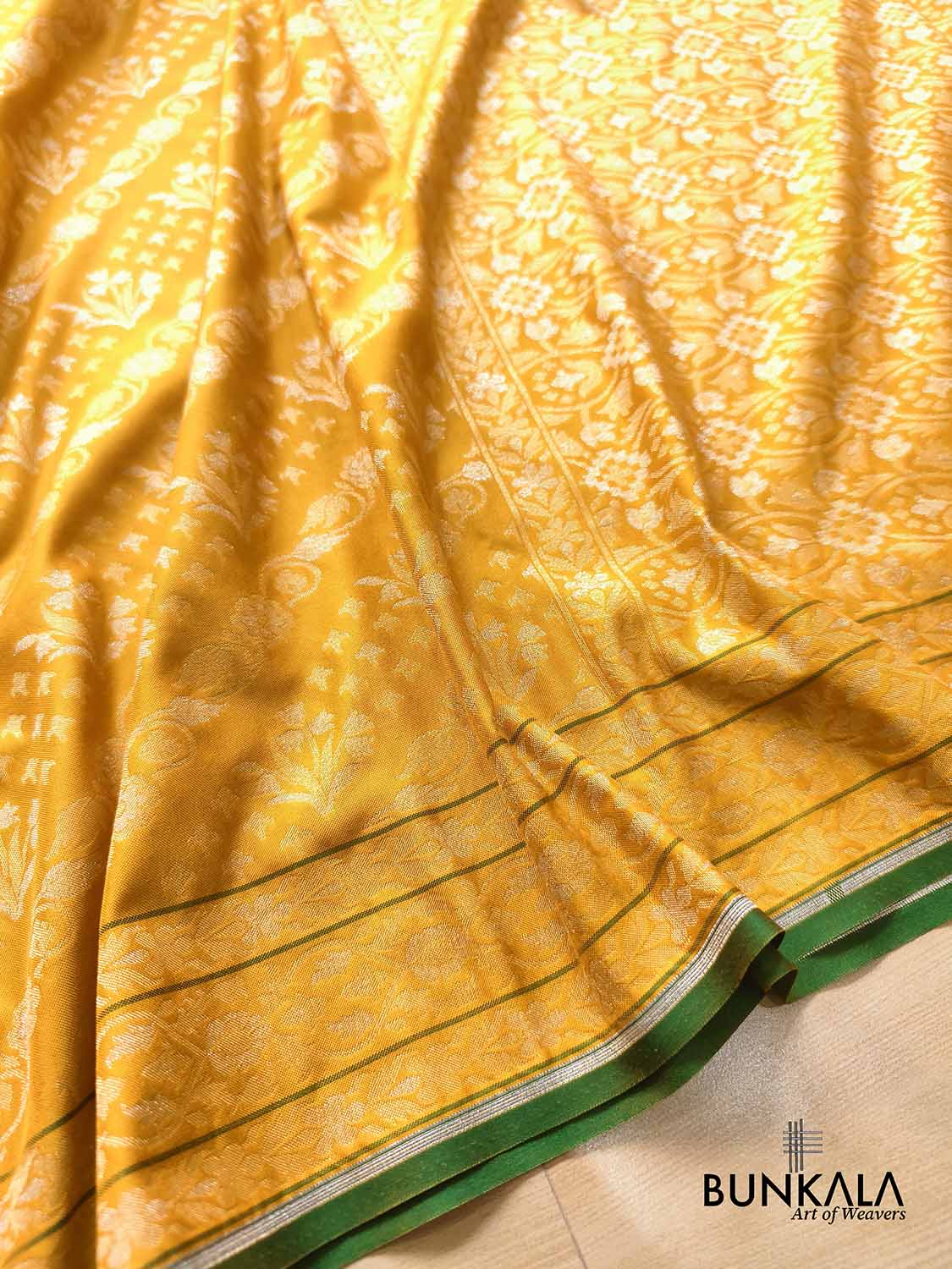 Yellow Ektara Banarasi Jamdani Weaved Silk Saree