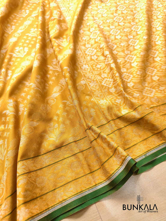 Yellow Ektara Banarasi Jamdani Weaved Silk Saree