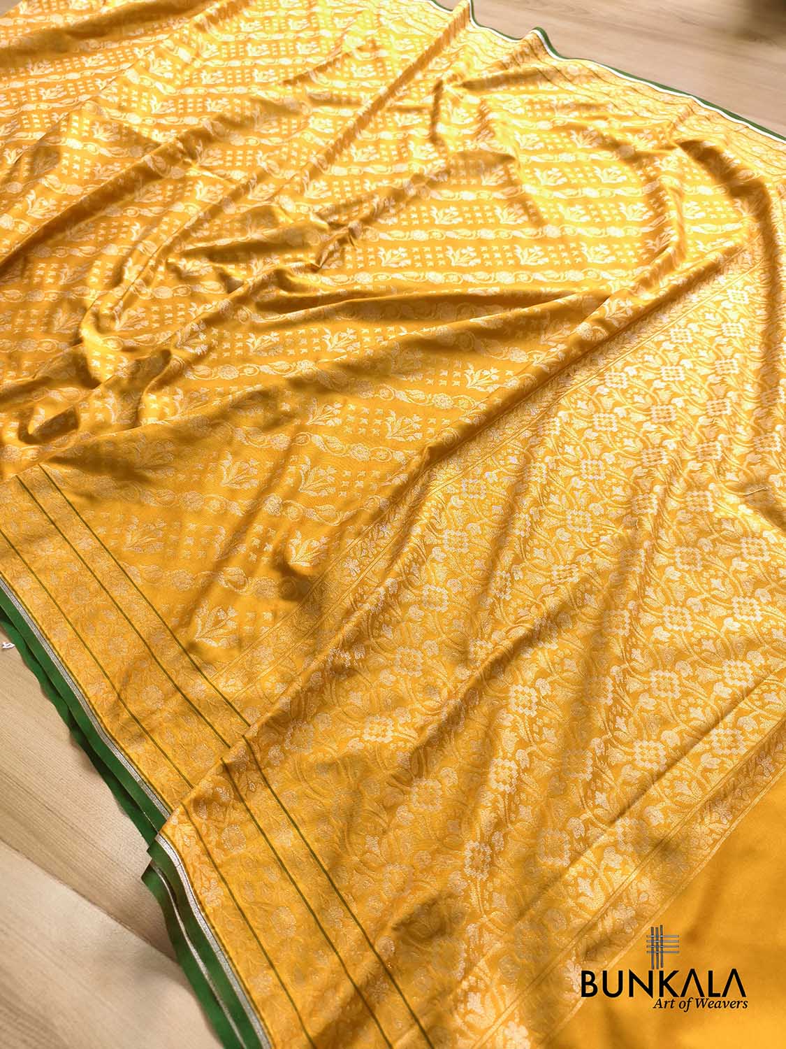 Yellow Ektara Banarasi Jamdani Weaved Silk Saree