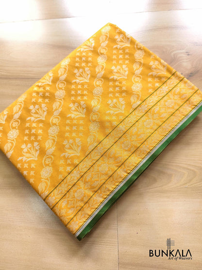 Yellow Ektara Banarasi Jamdani Weaved Silk Saree