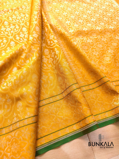 Yellow Ektara Banarasi Jamdani Weaved Silk Saree