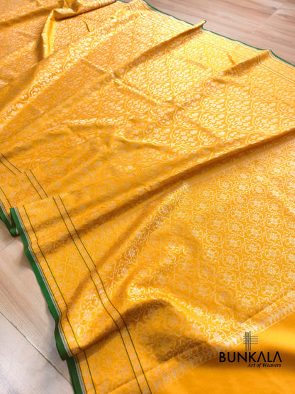 Yellow Ektara Banarasi Jamdani Weaved Silk Saree