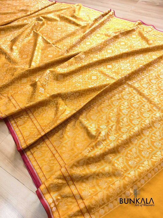 Yellow Ektara Banarasi Jamdani Weaved Silk Saree