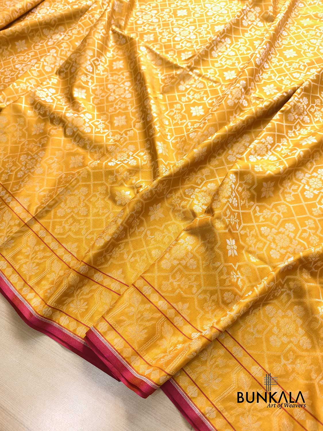 Yellow Ektara Banarasi Jamdani Weaved Silk Saree