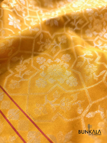 Yellow Ektara Banarasi Jamdani Weaved Silk Saree