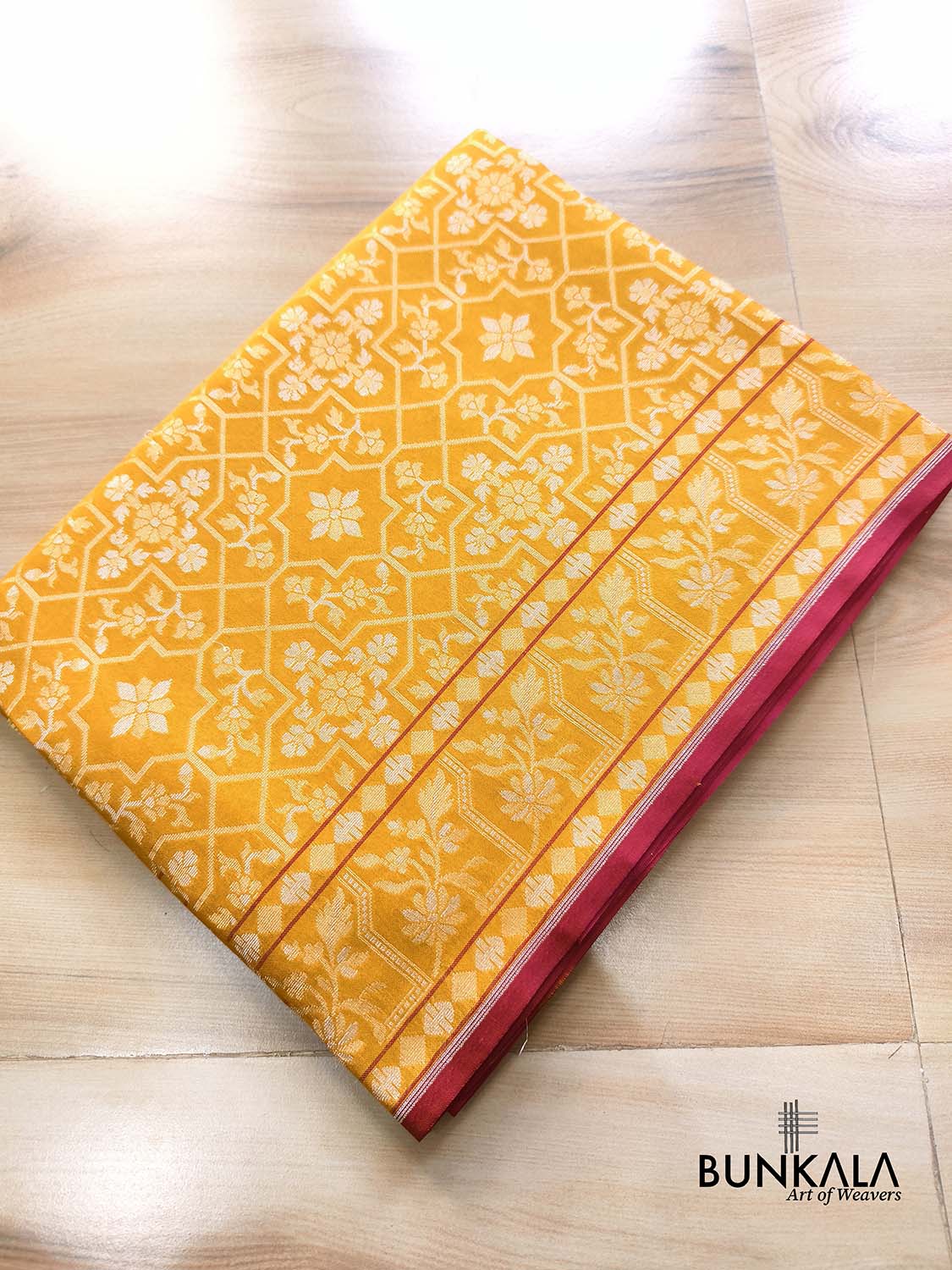 Yellow Ektara Banarasi Jamdani Weaved Silk Saree
