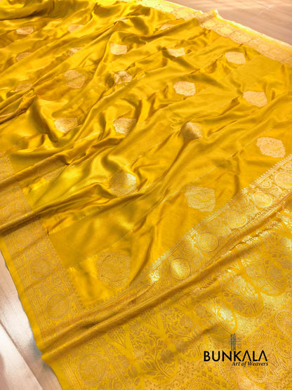 Yellow Parrot Buta Banarasi Mashru Silk Saree 