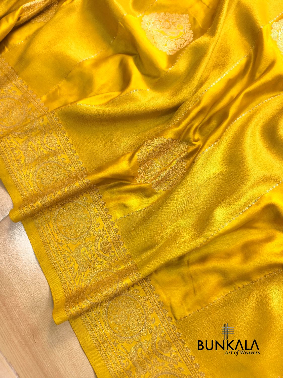 Yellow Parrot Buta Banarasi Mashru Silk Saree 