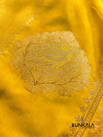 Yellow Parrot Buta Banarasi Mashru Silk Saree 