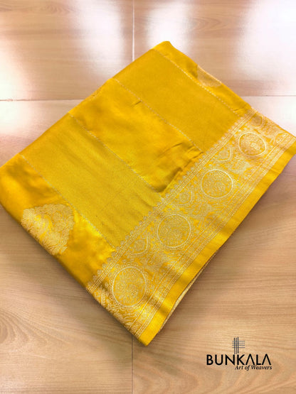 Yellow Parrot Buta Banarasi Mashru Silk Saree 