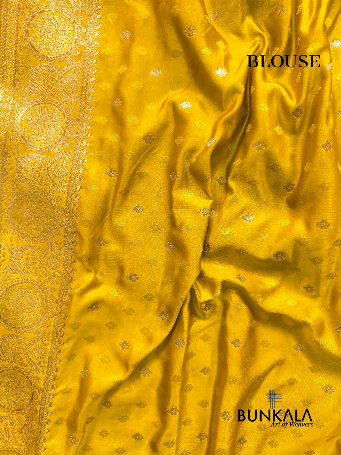 Yellow Parrot Buta Banarasi Mashru Silk Saree 