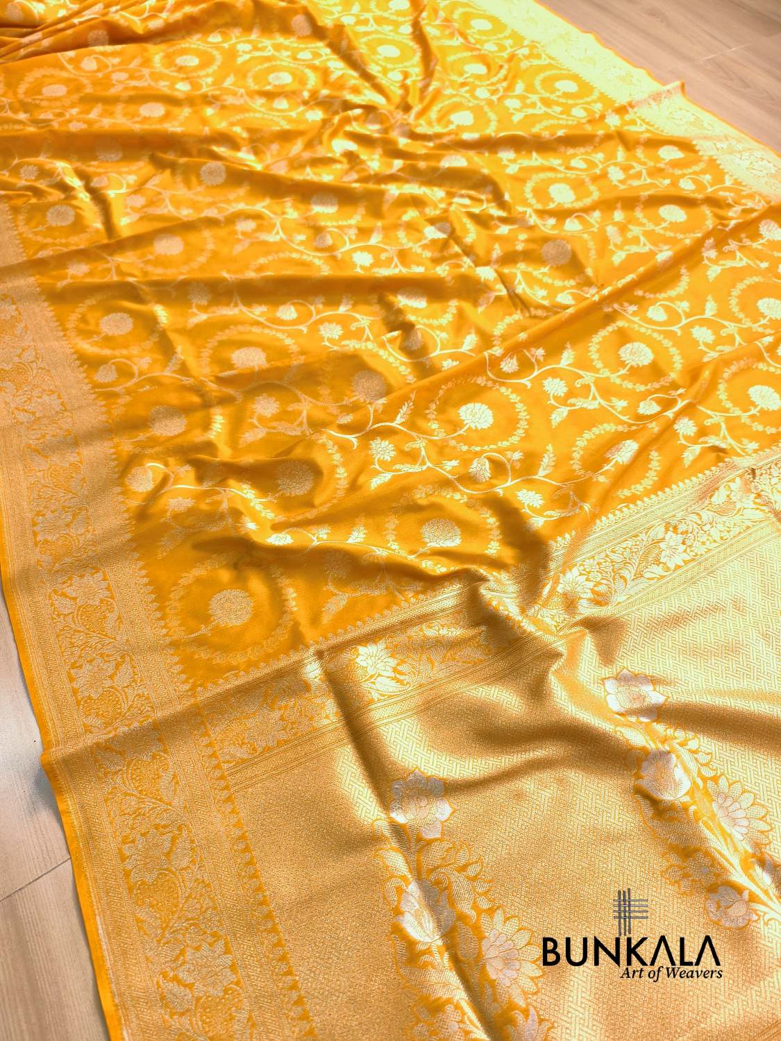 Yellow Sona Rupa Floral Jaal Banarasi Silk Saree