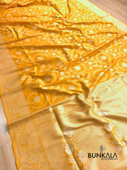 Yellow Sona Rupa Floral Jaal Banarasi Silk Saree