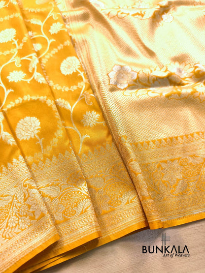 Yellow Sona Rupa Floral Jaal Banarasi Silk Saree