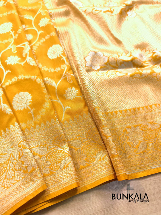 Yellow Sona Rupa Floral Jaal Banarasi Silk Saree