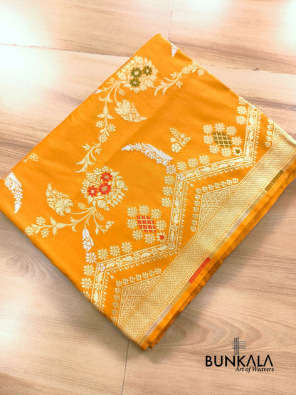 Yellow Sona Rupa Meena Temple Border Banarasi Silk Saree