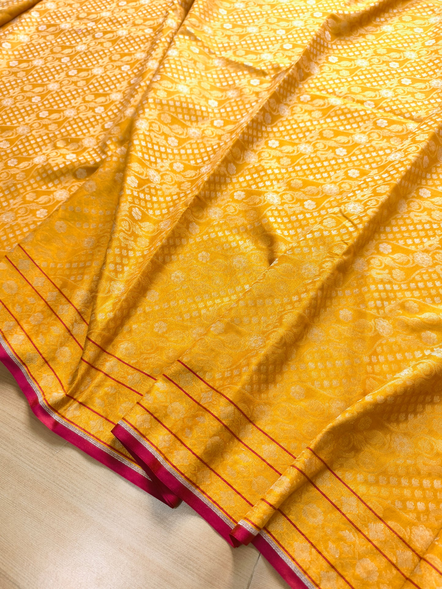 Yellow Ektara Banarasi Jamdani Weaved Silk Saree
