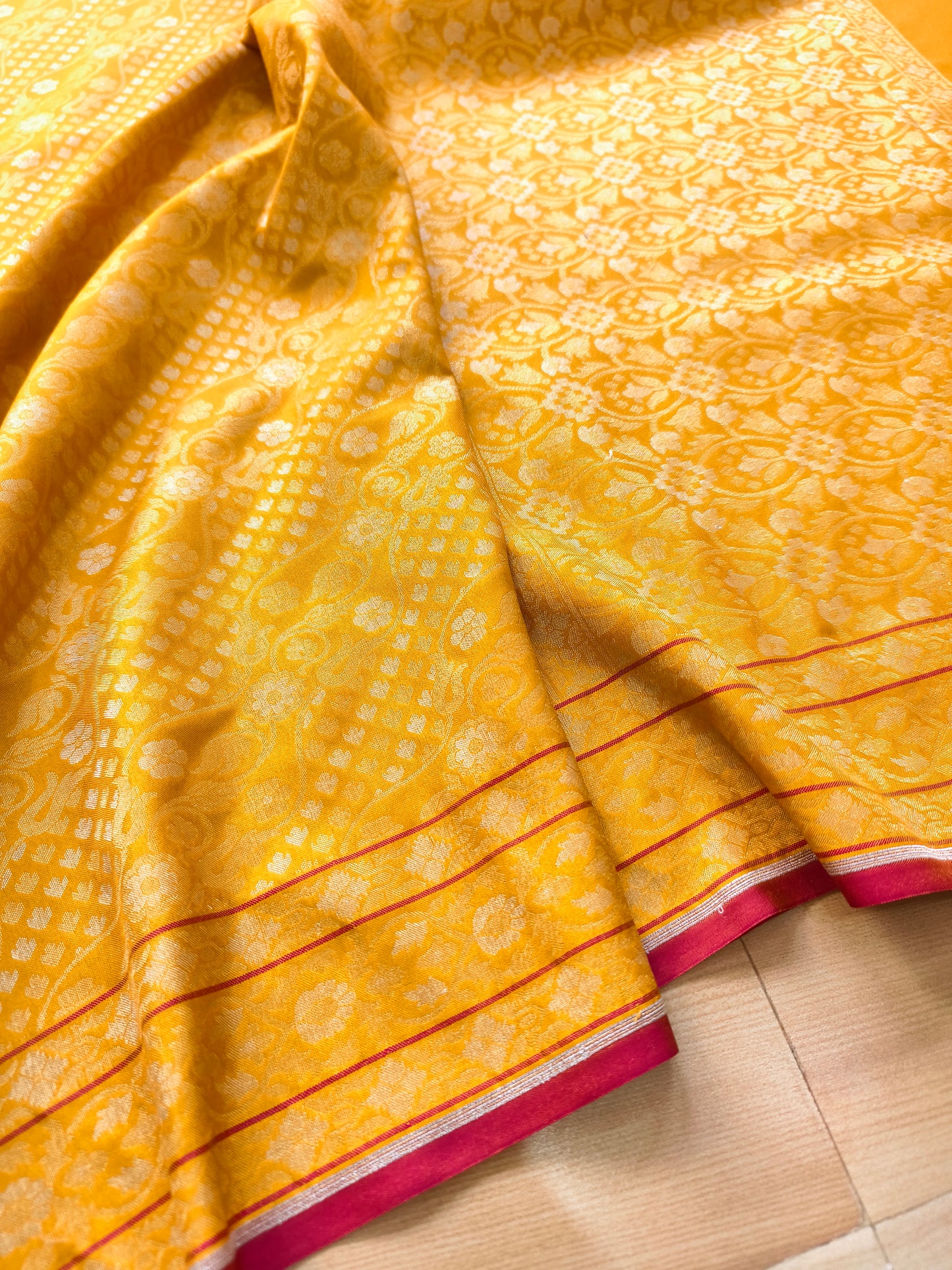 Yellow Ektara Banarasi Jamdani Weaved Silk Saree