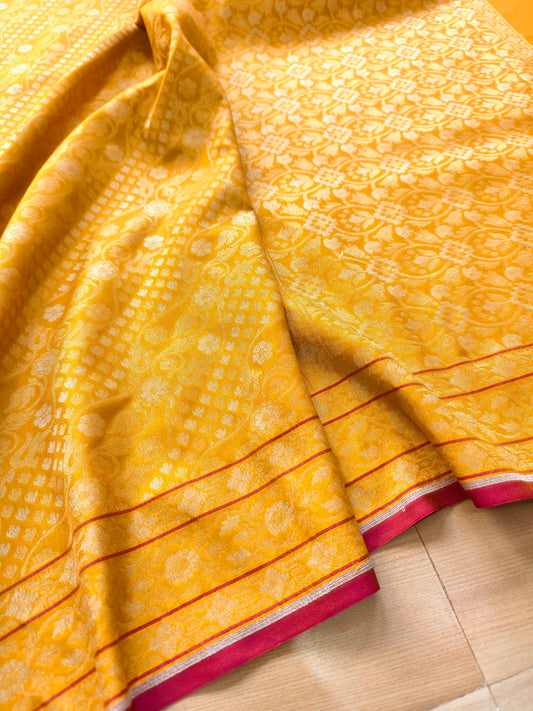 Yellow Ektara Banarasi Jamdani Weaved Silk Saree