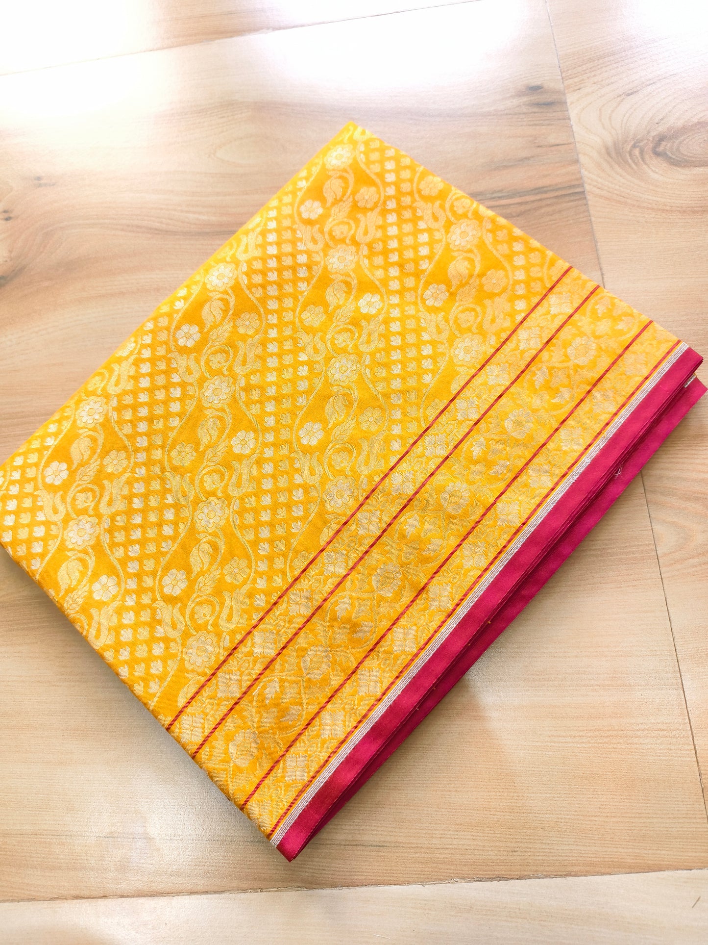 Yellow Ektara Banarasi Jamdani Weaved Silk Saree