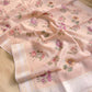 Peach Pink Linen Saree with Digital Floral Print and Zari Border