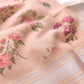 Peach Pink Linen Saree with Digital Floral Print and Zari Border