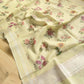 Pista Green Linen Saree with Digital Floral Print and Zari Border