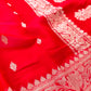 Red Banarasi Pure Khaddi Chiffon Allover Silver Zari Buti Handloom Saree