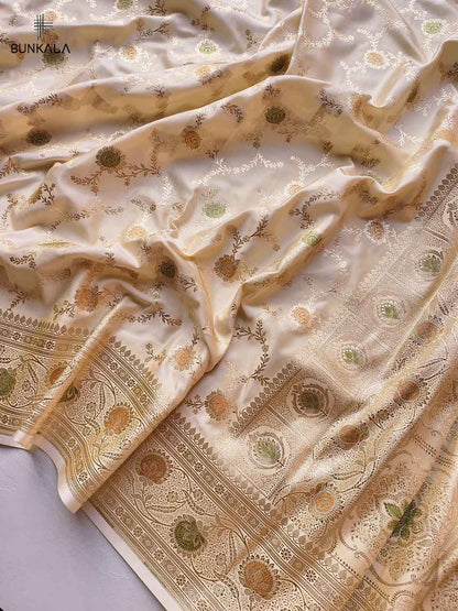 Off White Mashru Silk Meenakari Jaal Design Weaved Banarasi Saree