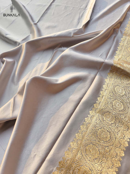 Grey Mashru Silk Jaal Design Weaved Banarasi Saree