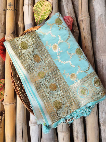 Blue Mashru Silk Meenakari Jaal Design Weaved Banarasi Saree