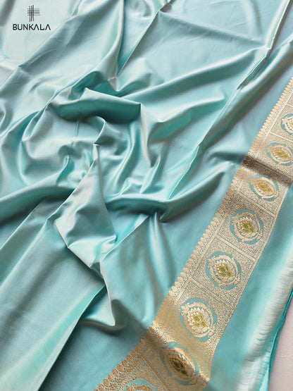 Blue Mashru Silk Meenakari Jaal Design Weaved Banarasi Saree