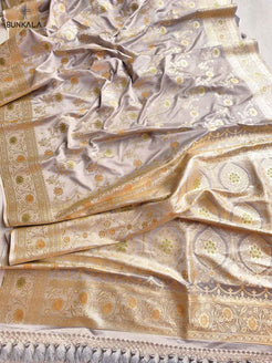 Shop Grey Mashru Silk Meenakari Jaal Design Weaved Banarasi Saree – BUNKALA