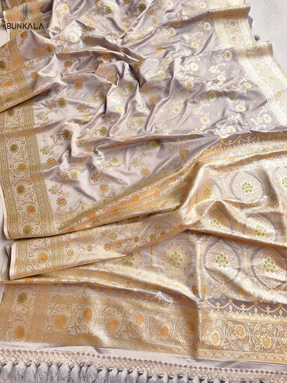 Grey Mashru Silk Meenakari Jaal Design Weaved Banarasi Saree