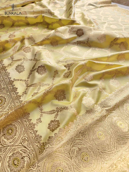 Yellow Mashru Silk Jaal Design Weaved Banarasi Saree