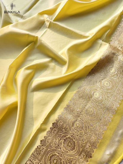 Yellow Mashru Silk Jaal Design Weaved Banarasi Saree