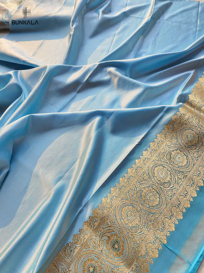 Blue Mashru Silk Jaal Design Weaved Banarasi Saree