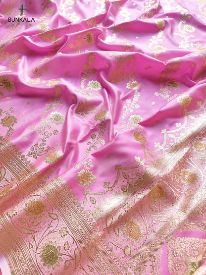 Pink Mashru Silk Meenakari Jaal Design Weaved Banarasi Saree