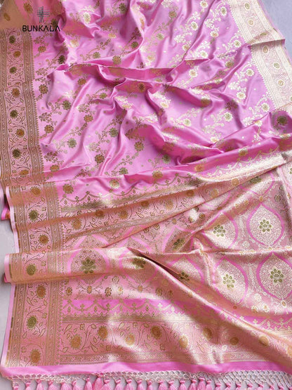 Pink Mashru Silk Meenakari Jaal Design Weaved Banarasi Saree