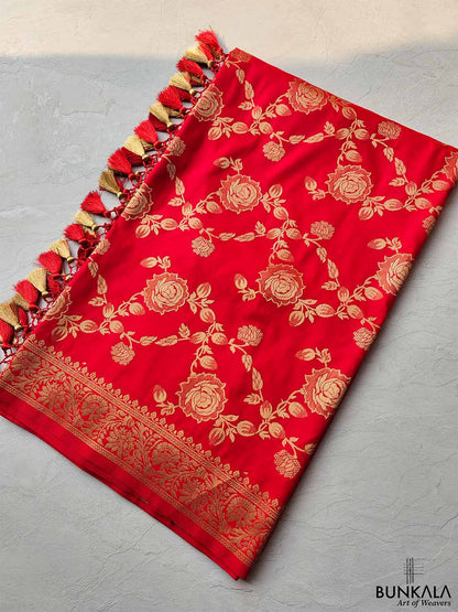 Red Floral Jaal Design Banarasi Silk Saree