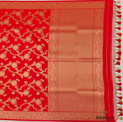 Red Floral Jaal Design Banarasi Silk Saree