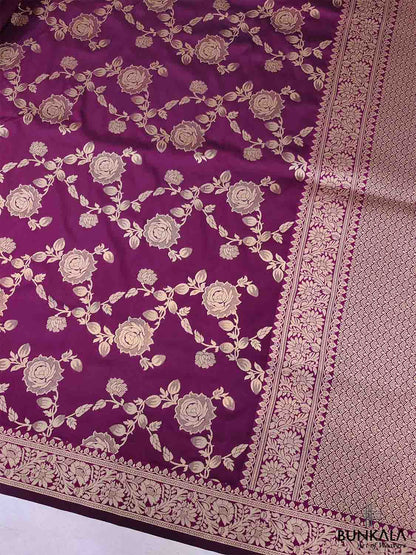 Purple Floral Jaal Design Banarasi Silk Saree