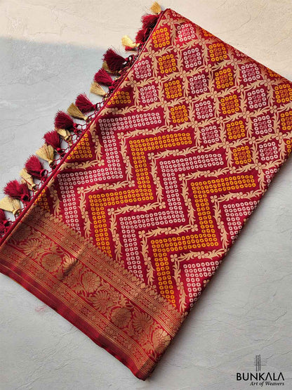 Maroon Bandhani Design Banarasi Silk Saree