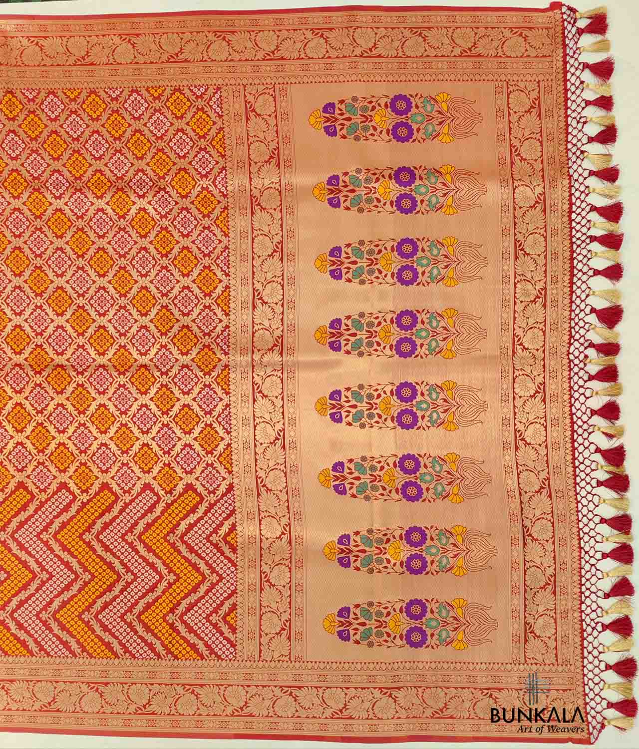 Maroon Bandhani Design Banarasi Silk Saree