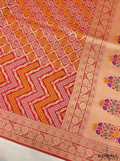 Maroon Bandhani Design Banarasi Silk Saree