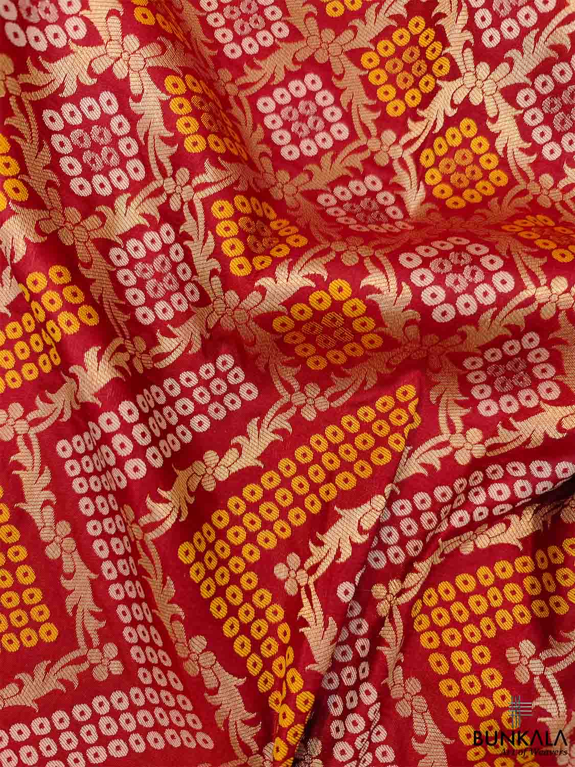 Maroon Bandhani Design Banarasi Silk Saree