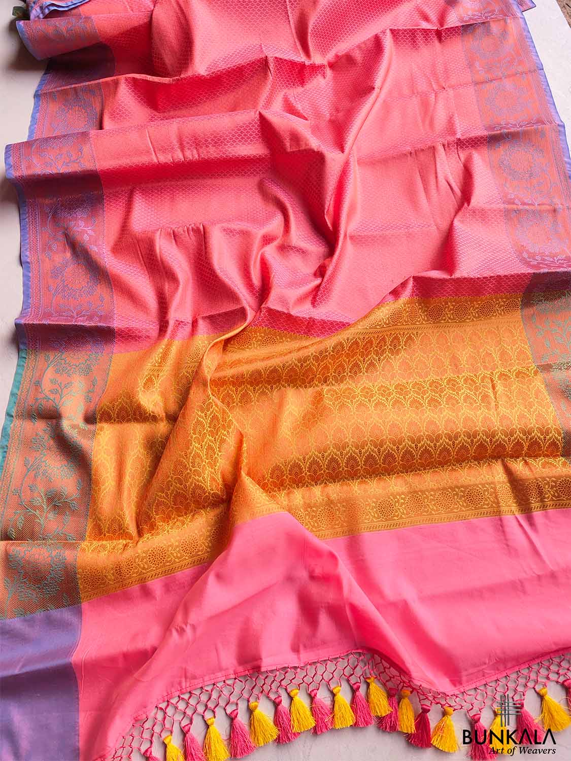 Pink Kanjivaram Silk Saree with Contrast Border